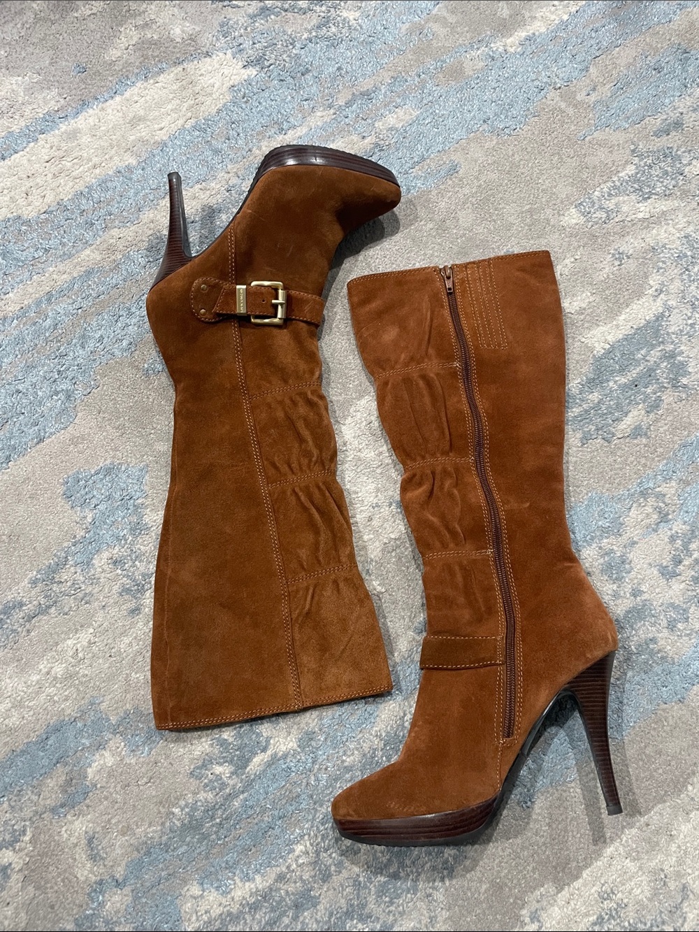 Michael Kors Cognac Suede Leather Knee-High Boots Size 8 - Picture 2 of 15